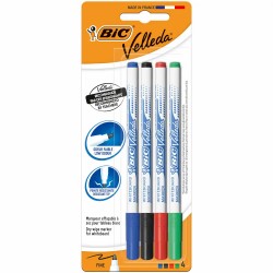 Marker pentru tabla Bic Eco Velleda 1721, varf rotund subtire, 4 culori blister