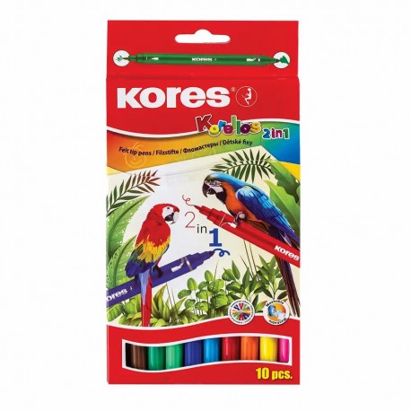 Markere pentru copii KORELLOS, cu 2 capete, 10 culori