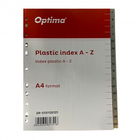 Index plastic gri, A4, 120 microni, alfabetic A-Z, Optima