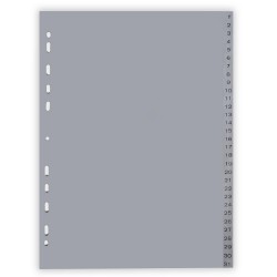Index plastic gri, A4, 120 microni, numeric 1-31, Optima