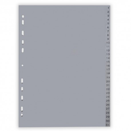 Index plastic gri, A4, 120 microni, numeric 1-31, Optima