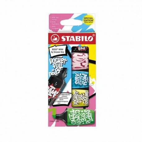 Textmarker Stabilo Boss mini by Snooze One, 5 culori/set, etui carton