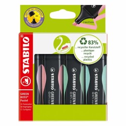 Textmarker Stabilo Boss Green Pastel, 4 culori/set, etui carton