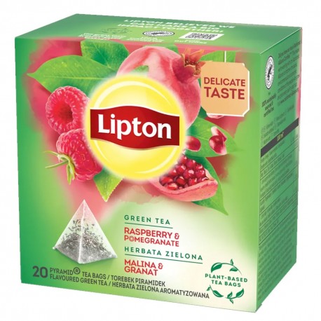 Ceai verde Lipton, zmeura si rodie, 20 plicuri/cutie