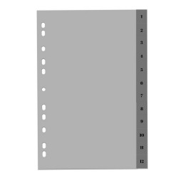 Index plastic gri, A4, 120 microni, numeric 1-12, Optima