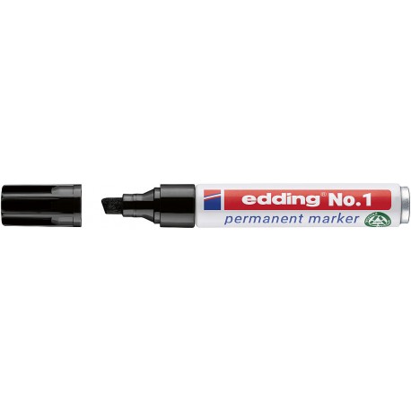 Marker permanent edding No. 1, corp metalic, varf tesit, 1-5 mm, negru