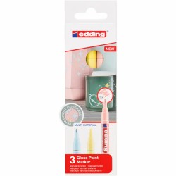 Marker cu vopsea edding 751, corp metalic, varf rotund, 1-2 mm, set 3 culori pastel - galben, roz, albastru