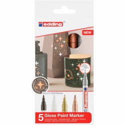 Marker cu vopsea edding 751, corp metalic, varf rotund, 1-2 mm, set 5 culori metalice: negru, alb, auriu, argintiu, cupru