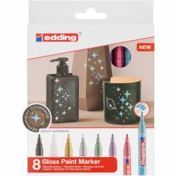 Marker edding 751 cu vopsea, corp metalic, varf rotund, 1-2 mm, set 8 culori