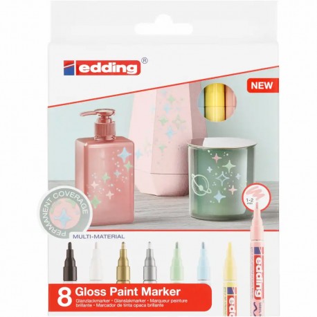 Set markere cu vopsea edding 751 Pastel, corp metalic, varf rotund, 1-2 mm, 8 culori
