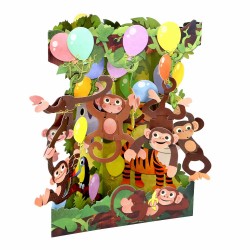 Felicitare 3D, Santoro, Swing Card, Pop-up, design Petrecerea maimutelor