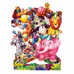 Felicitare 3D, Santoro, Swing Card, Pop-up, design Petrecerea Animalelor