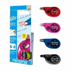 Banda corectoare Mitama Reset, 12 m x 5 mm, ergonomica, utilizare ambidextra, diverse culori