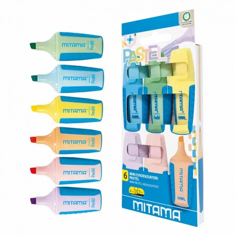 Set 6 mini textmarkere Mitama, culori Pastel, varf 5 mm