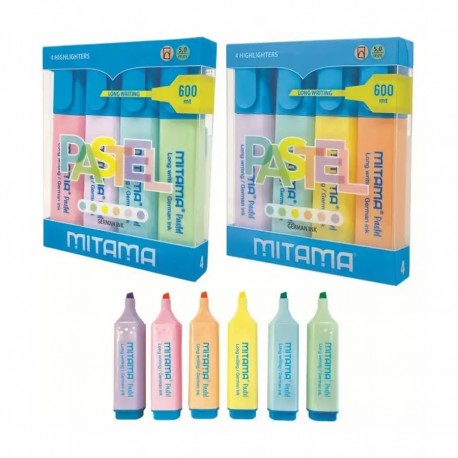 Set textmarkere Mitama, 4 culori Fluo, varf tesit 5 mm