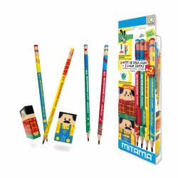 Set creioane Mitama, grafit HB, 4 bucati, cu radiere incluse
