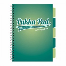 Caiet A4 cu spira si separatoare Pukka Pad Project Book, 200 file, matematica, verde