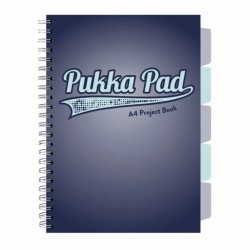 Caiet A4 cu spira si separatoare Pukka Pad Project Book, 200 file, matematica, albastru