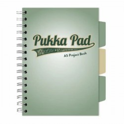 Caiet A5 cu spira si separatoare Pukka Pad Project Book, 200 file, matematica, vernil