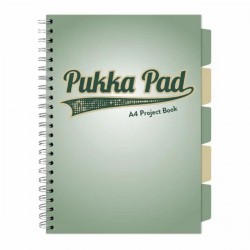 Caiet A4 cu spira si separatoare Pukka Pad Project Book, 200 file, matematica, vernil