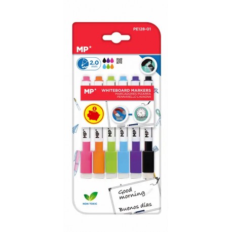 Set 6 markere tabla Main Paper, cu burete