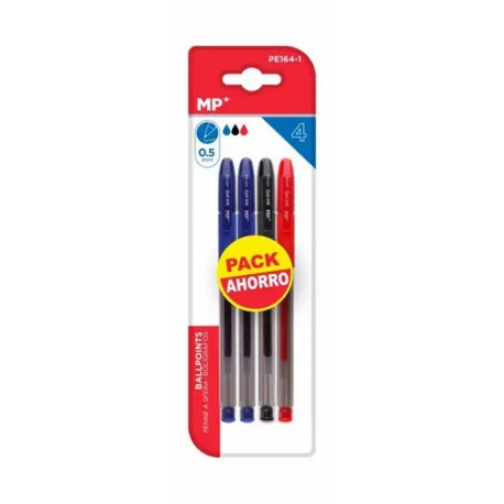 Set 4 pixuri cu gel Main Paper, varf 0.5 mm, 2 albastre, 1 rosu, 1 negru