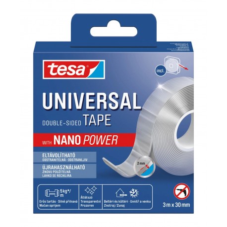 Banda dublu adeziva universala Tesa Nano Power, 3m x 30mm