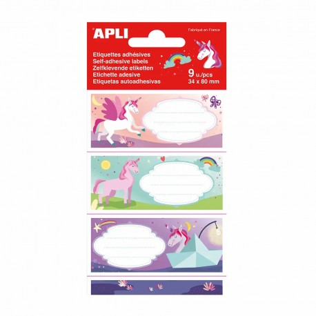 Etichete scolare Apli, 80x34 mm, 3 file, design unicorni