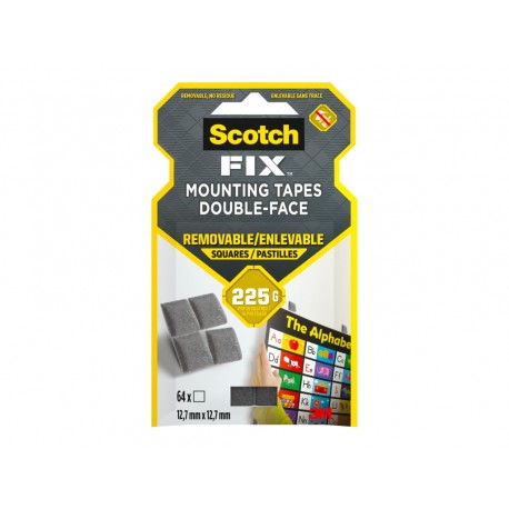 Benzi dublu adezive pretaiate repozitionabile montare interior Scotch-Fix™ 3M, gri, 12.7 x 12.7 mm, 64 bucati/pachet