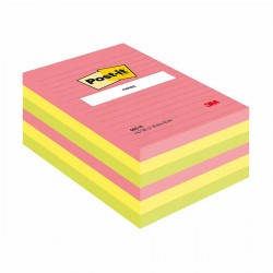 Notite adezive, Post-it, liniate, mix de culori, 102 x 152 mm, 100 file, 100% PEFC