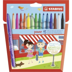 Carioca Stabilo Power, varf 2 mm, 15 culori/set