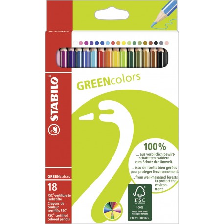Creioane colorate Stabilo Greencolors, 3 mm, 18 culori/set