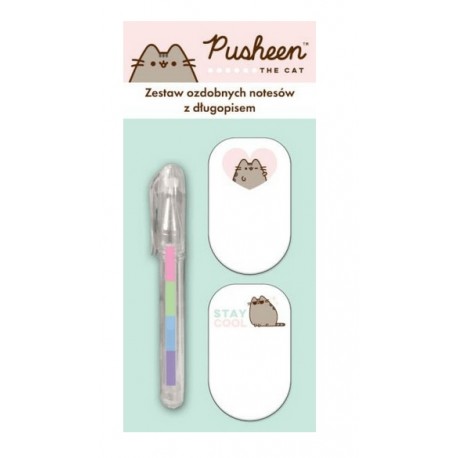 Set notite adezive si pix cu gel curcubeu Majewski, Pusheen, 3 piese