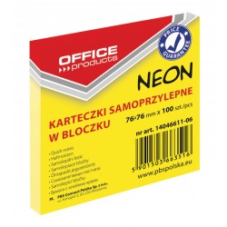 Notes autoadeziv 76 x 76 mm, 100buc/set, Office Products - galben neon