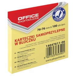 Notes autoadeziv 76 x 76 mm, 100buc/set, Office Products - galben pastel