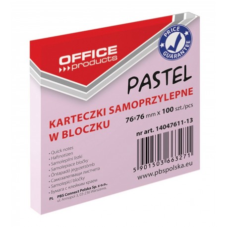 Notes autoadeziv 76 x 76 mm, 100buc/set, Office Products - roz pastel