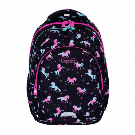 Ghiozdan Astrabag AB330, 3 compartimente, 39 x 28 x 15 cm, design unicorn