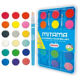 Acuarele Mitama, 18 culori, diametru 2.9 cm, 2 pensule