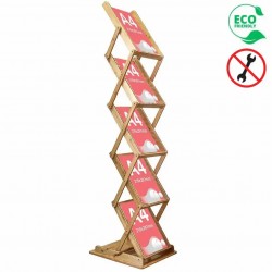 Stand pentru pliante reviste in ZIG ZAG bambus, 5 buzunare, A4