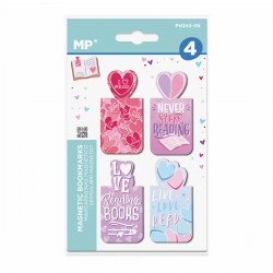 Semn de carte magnetic Main Paper, design inimi, 4 buc