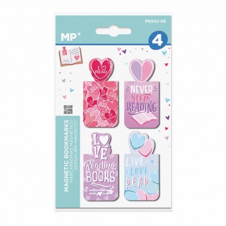 Semn de carte magnetic Main Paper, design inimi, 4 buc