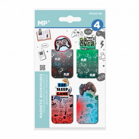 Semn de carte magnetic Main Paper, design videogames, 4 buc