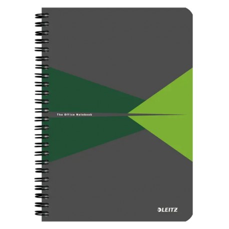 Caiet LEITZ Office, carton laminat, FSC, reciclabil, A5, 90 coli, cu spira, dictando, verde