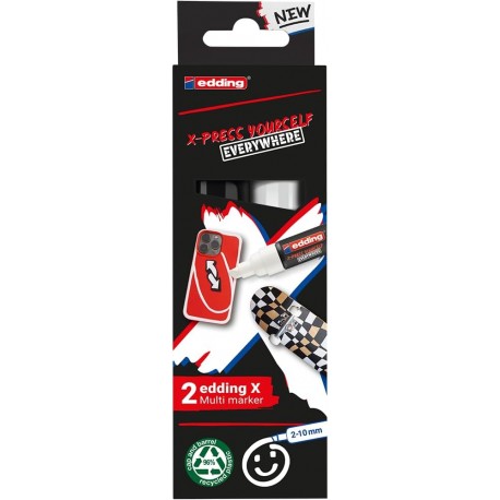 Set markere Edding 6900 X Multi, 2 bucati, vopsea acrilica, varf tesit 2-10 mm, culori alb si negru