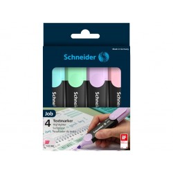 Textmarker SCHNEIDER Job Pastel, varf lat, 4 culori/set -(turcoaz, menta, lavanda, roz)