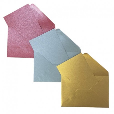 Plic+card Colorarte Perla, culori perlate (rosu, auriu, argintiu), 70x110mm, 150 buc/set