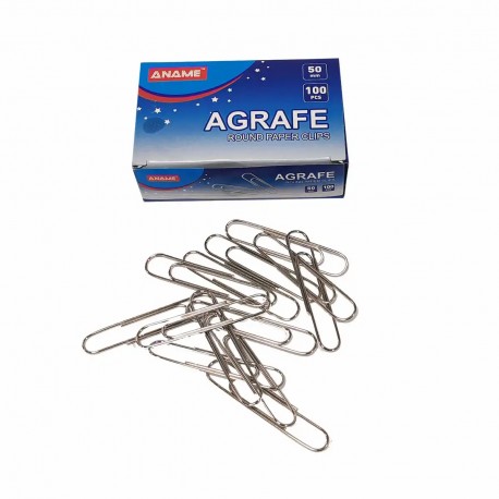 Agrafe ANAME, 50 mm, metal, colturi rotunjite, 100 bucati/cutie