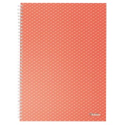 Caiet de birou Esselte Colour'Breeze, carton, reciclabil, certificare FSC, A4, 80 coli, cu spira, dictando, corai