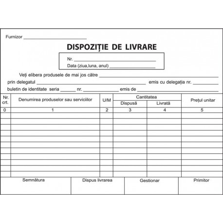 Formular dispozitie de livrare, A5, fata/verso, 3 carnete a 100 file/set