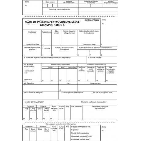 Formular foaie de parcurs autovehicule marfa, A4, fata/verso, 3 carnete a 100 file/set